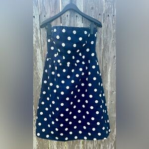 NWT • J.CREW • NAVY AND WHITE POLKA DOT STRAPLESS DRESS • SIZE 10